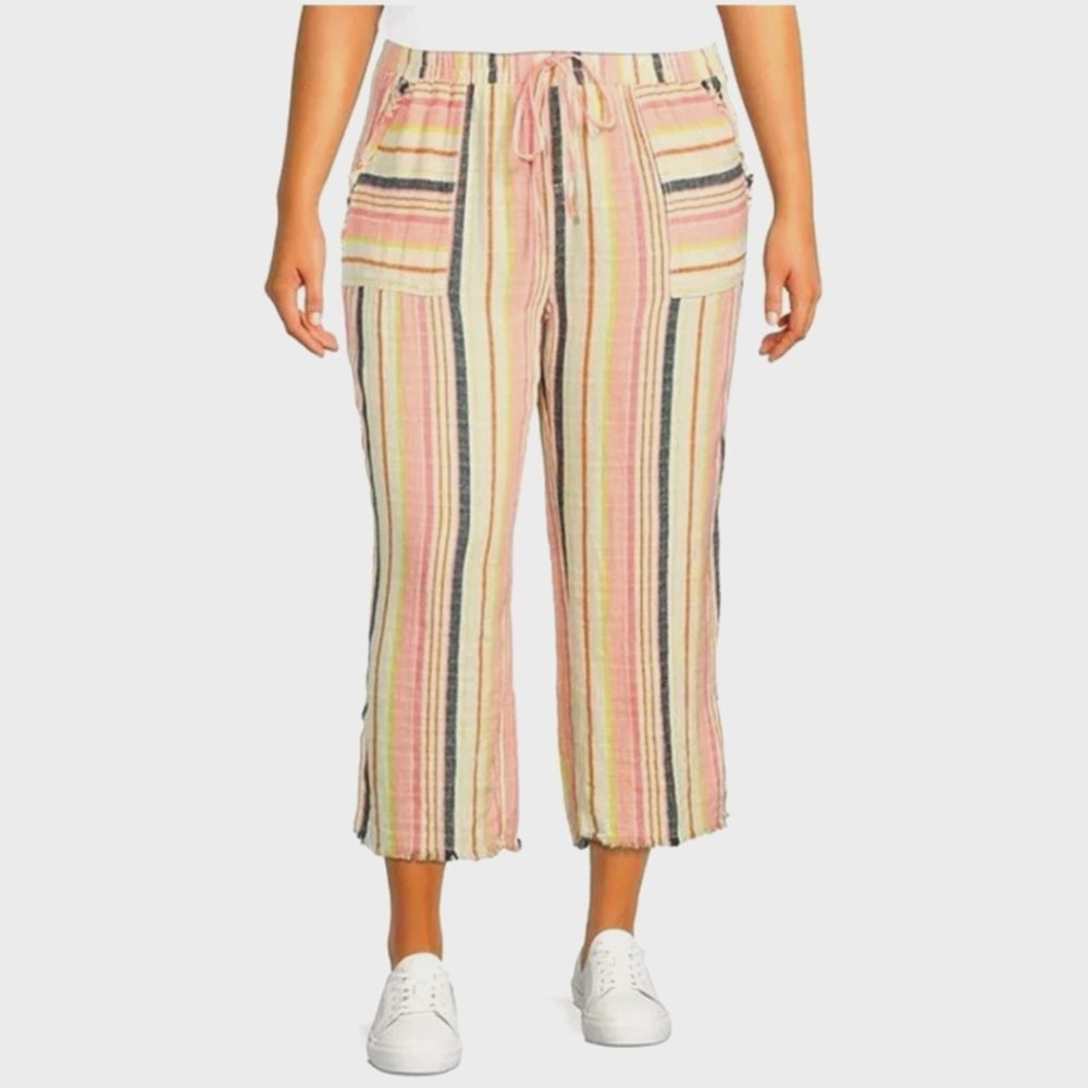 Westbound Mid Rise Wide Leg Linen Blend Cropped Pants Size Medium
